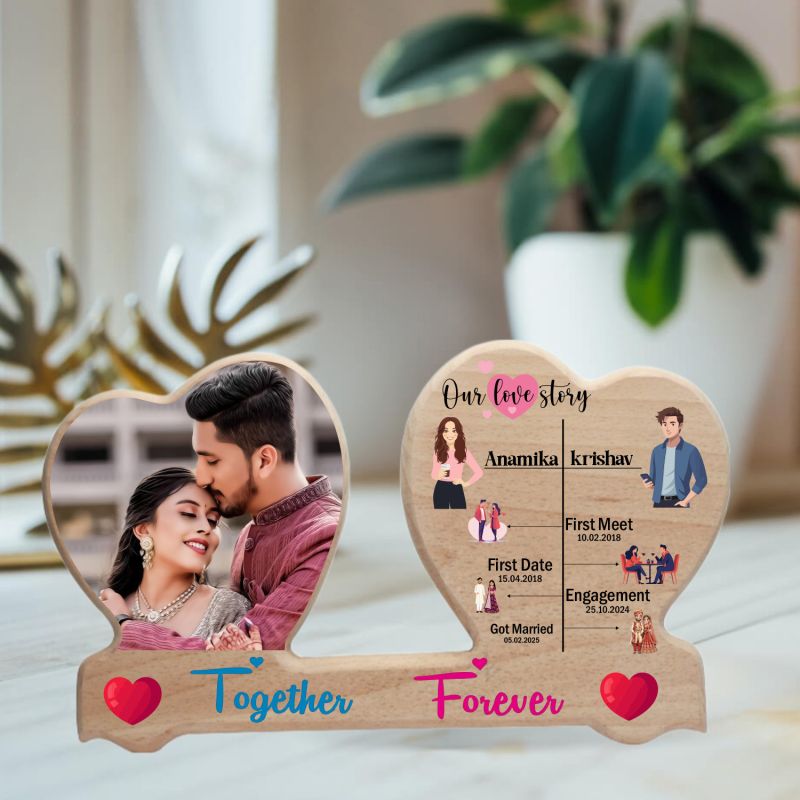 Personalized Our Love Story Wooden Photo Frame | Together Forever Heart Photo Frame   Anniversary Couple Gift For Husband Wife  Birthday Gift For Girlfriend Boyfriend  Romantic Home Decor